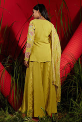 Lime green Georgette embroidered Sharara Set